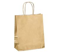 Viquel - Bolsa Kraft de gran formato 22 x 12 x 31 cm - Bolsa kraft dorada con asa retorcida - Lote de 50 bolsas de papel - Color oro