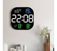 VIRELLO Reloj de pared digital LED, moderno reloj despertador cuadrado con control remoto, calendario, día de la semana, termómetro, brillo automático, luz blanca