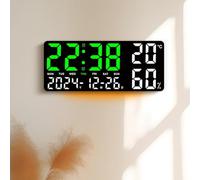 VIRELLO Reloj de pared LED digital, pantalla grande con monitor de temperatura y humedad, alarma dual, luz nocturna de 5 niveles, escritorio o soporte de pared para dormitorio, sala de estar, color