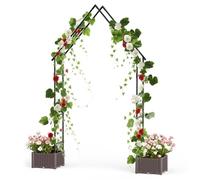 Virimolo Arco de rosas de metal con 2 jardineras | Arco de jardín como ayuda para rosas y plantas trepadoras | Arco decorativo para jardín, boda y decoración de fiestas