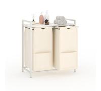 Virimolo Cesto para la ropa sucia de 2 compartimentos Blanco, cesto de lavandería con estante, cesto de metal y MDF 68x33x72 cm, contenedor para ropa sucia extraíble, clasificador de ropa para el baño