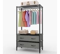 Virimolo - Perchero de Acero al Carbono, 90 x 40 x 180 cm, con 4 cajones de tela, barra de suspensión, armario de almacenamiento para dormitorio y entrada, color negro