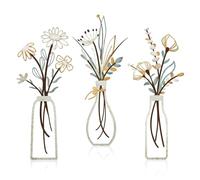 virkwuy 3 Piezas Flores de Metal Minimalista, Decoración de Pared de Flores de Metal, Arte Minimalista con Flore en Jarrón Colgante de Hierro, Adecuadas para la Decoración de Paredes en el Hogar