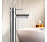 VirtuGro Grifo Lavabo Baño Alto de salida de 23.5 cm Plateado Cepillado | Grifos para Lavabos de Baño Alto Grifo Monomando Lavabo Inoxidable Agua Fria y Caliente Disponible Carrete de Cerámica