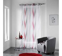 Visillo con Ojales, de poliéster, Modelo Ondulys, de la Marca Douceur d'Intérieur, poliéster, Rojo, 240x140 cm