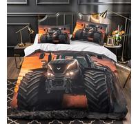 Vista frontal del tractor Funda de Edredón 3 Piezas Estampado 3D Suave Cierre de Cremallera Oculta con Fundas de Almohada Suave maquinaria agrícola Funda Edredon for familia Single（140x200cm）