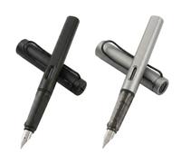 Visxcnu 2 Piezas Pluma Estilográfica Set, Negro Mate y Plata Aurora, Plumín Acero Pulido 0.5mm, Agarre Ergonómico, Caligrafía Escuela Oficina, Tinta Fluida