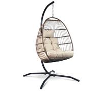 Vita5 Silla Colgante de Jardín - Silla Huevo con Cojìn y Almohadilla para Descansar - Columpio Colgante para Interior y Exterior - Silla Plegable - Estructura Metálica Carga máx. 150 kg - Beige-Marrón