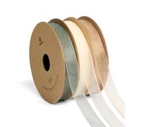 Vitalizart Cinta de Organza de 0,95 cm x 27,4 m Verde & Crema & Dorado, 3 Rollos x 9,14 m, Cinta Decorativa para Envolver Regalos, Manualidades, Lazos para Árboles de Navidad, Invitaciones de Boda