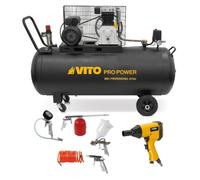 Vito - Compresor de aire 200 L 10 Bar 3 kW 400 L/min + Llave de impacto neumática 310 Nm + Herramientas de inflado Soplado Pintura Garaje Taller