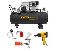 VITO - Compresor de aire 300L 10Bar 500L/min + Llave de impacto neumática 310Nm + Herramientas de inflado Soplado Pintura Garage Taller