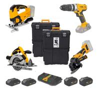 VITO PowerPackV7 - Juego de herramientas con batería (20 V, 11 piezas, incluye sierra de calar, destornillador, amoladora angular, sierra circular, maletín de herramientas, incluye baterías y cargador