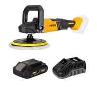 VITO - Pulidor inalámbrico de 20 V sin escobillas de 6 velocidades, 2 almohadillas de pulido Ø 180 mm, batería de litio de 2 Ah + cargador