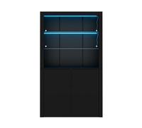 Vitrina alta 100x35x170 cm - alto brillo con led, 2 estantes de cristal y 2 armarios, mueble de almacenaje para salón - negro