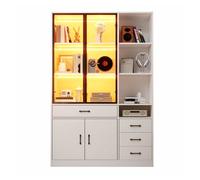 Vitrina alta 120x35x200 cm - 13 compartimentos, 4 cajones, puertas con led - blanco