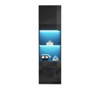 Vitrina alta 45x35x160 cm - led, 1 estante de vidrio - negro brillante