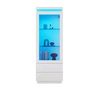 Vitrina alta 60x40x171 cm - alto brillo con led, 2 cajones, puertas de cristal y abatible, mueble para salón - blanco