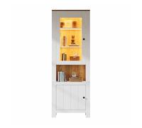 Vitrina alta 70x40x188 cm - con 2 puertas, 6 estantes ajustables, vitrina de vidrio con led, estilo moderno - blanco y color madera natural
