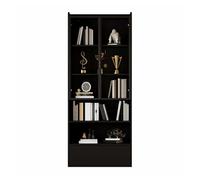 Vitrina alta 80x34x180 cm - 1 cajón, puertas de cristal, led, compartimento abierto, estantería de pie - negro