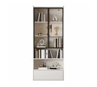 Vitrina alta 80x34x180 cm - con 1 cajón, puertas de vidrio, iluminación led y compartimentos abiertos, armario expositor de salón - blanco