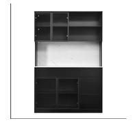 Vitrina alta aparador - efecto mármol, vidrio led, mdf, gran almacenaje - negro/blanco