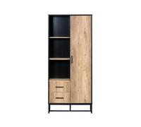Vitrina alta vandul efecto madera bicolor y negro con 2 cajones y estantes abiertos