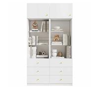 Vitrina armario alto estantería de almacenamiento 100×40×180 cm - espacio abierto, cajones, estantes de vidrio ajustables, set de 2 - blanco
