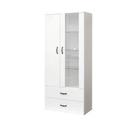 Vitrina con 2 puertas y 2 cajones y led - alto 180cm - blanco