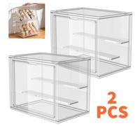 Vitrina de 3 Niveles para Coleccionables, 2 Cajas de Exhibición Transparentes con Puerta Magnética para Figuras de Acción, Miniaturas, Cajas Sorpresa, Cosméticos 2pcs