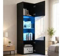 Vitrina de alta brillo, vitrina de cristal con iluminación LED, mueble de almacenamiento con espacio para cristalería, ideal para el salón, color