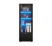 Vitrina de alta gloss negra - vitrina con puertas de cristal, iluminación led, 3 estantes, para coleccionables y perfumes - negro