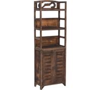 Vitrina de color marrón oscuro, 46x24x140 cm, fabricada en madera maciza de paulownia