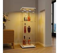 Vitrina de Cristal con 3 estantes,125x42x36cm, Mueble Vitrina de Cristal con 7 Colores RGB y 2 Puertas, Cerradura, vitrinas para colección, Transparente Armadura de Cristal de pie para