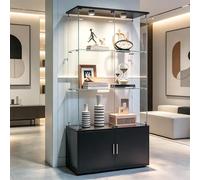 Vitrina de Cristal con LED, Armario de Colección Transparente para Colección con Base de Taquilla, Mueble Vitrina de Vidrio Moderna con 3 Estantes y 2 Puertas Vitrina Expositora (negro, 79x35x164)