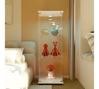 Vitrina de cristal con LED,Armario escaparate para colección con 1 puerta 3 estantes transparente gabinete vitrinas de cristal estatuilla armario salón bar (3 pisos 1 puert LED, blanco)