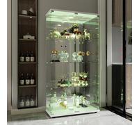 Vitrina de Cristal con LED y Espejo de Pie - 2 Puertas, 4 Estantes Transparente para Colección y Sala de Estar (4 Capas)