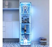 Vitrina de cristal de 4 capas para colección con LED, vitrina moderna con 4 estantes y 1 puerta, armario de colección vertical para colección de pie, vitrina de pared de cristal (43 x 37 x 164)