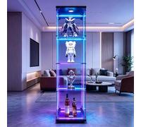 Vitrina de cristal de 4 capas para colección con LED, vitrina moderna con 4 estantes y 1 puerta, armario de colección vertical para colección de pie, vitrina de pared de cristal (negro-3B, 43x37x164)