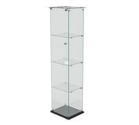 Vitrina de Cristal de 4 Niveles con Luz LED Táctil, Base Negra y Cerradura, 39,8 x 35 x 163 cm