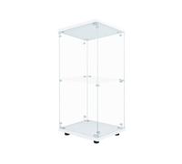 Vitrina de cristal LED blanca 2 niveles 125×42×36 cm, armario expositor de vidrio templado para salón, dormitorio y oficina