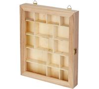 Vitrina de madera Unyqoos® con 16 compartimentos, de 23 x 28 x 4 cm, color beige. Estructura de madera resistente, ideal para exhibir, organizar y decorar objetos coleccionables de pequeño tamaño