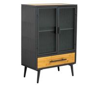 Vitrina de metal, madera y vidrio 1 cajón, negro61x32x90,5h cm