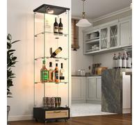 Vitrina de vidrio con iluminación LED y cristal templado. Vitrina con cuatro estantes interiores y espacio de almacenamiento con cerradura, así como cajones. Librero con diseño compacto y ruedas, colo