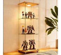Vitrina de vidrio con puertas de vidrio templado, protección contra el polvo, iluminación LED con control remoto, ideal para sala de estar y oficina, diseño natural
