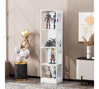 Vitrina de vidrio de tres niveles con espacio de almacenamiento, equipada con iluminación LED y sensores inteligentes. Armario vitrina con puertas de vidrio, ideal para salones, dormitorios y oficinas