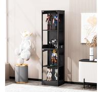 Vitrina de vidrio de tres niveles con espacio de almacenamiento, equipada con iluminación LED y sensores inteligentes. Armario vitrina con puertas de vidrio, ideal para salones, dormitorios y oficinas
