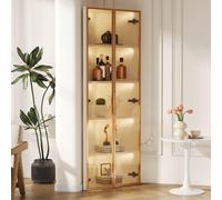 Vitrina de vidrio STILVORA, 62x35x160 cm, con iluminación LED. Vitrina de vidrio templado con bisagras de cierre suave. Vitrina de esquina, a prueba de polvo, con una tira de luz integrada, ideal para
