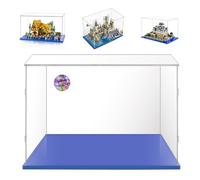 Vitrina Expositora 40x30x25 con Base Azul,Caja Exhibición Acrílico Transparente para Castillo Hogwarts 76419 Castelo Himeji 21060 Star Wars 75357 Disney Snow Maiden y los Siete Enanitos 43242