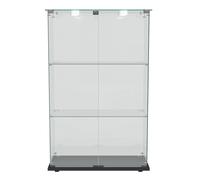 Vitrina expositora de cristal con 2 puertas, 3 niveles y luz LED táctil, base negra, armario expositor 78,5 x 35 x 123,3 cm