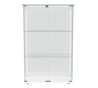 Vitrina expositora de cristal con 2 puertas, 3 niveles y tira LED, base blanca, armario expositor para salón, dormitorio o despacho, 78,5 x 35 x 123,3 cm